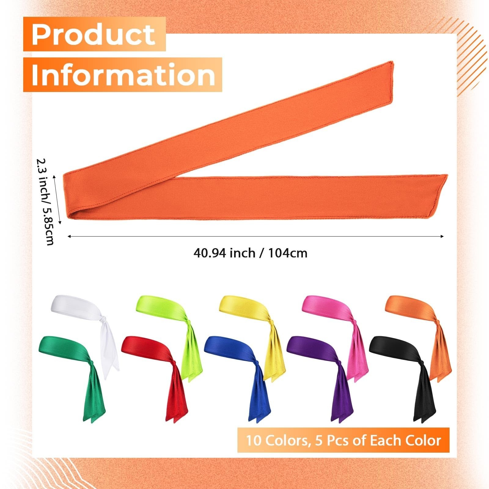 50 Pcs Head Tie Headbands for Men & Women – Ninja Karate Athletic Sweatbands for