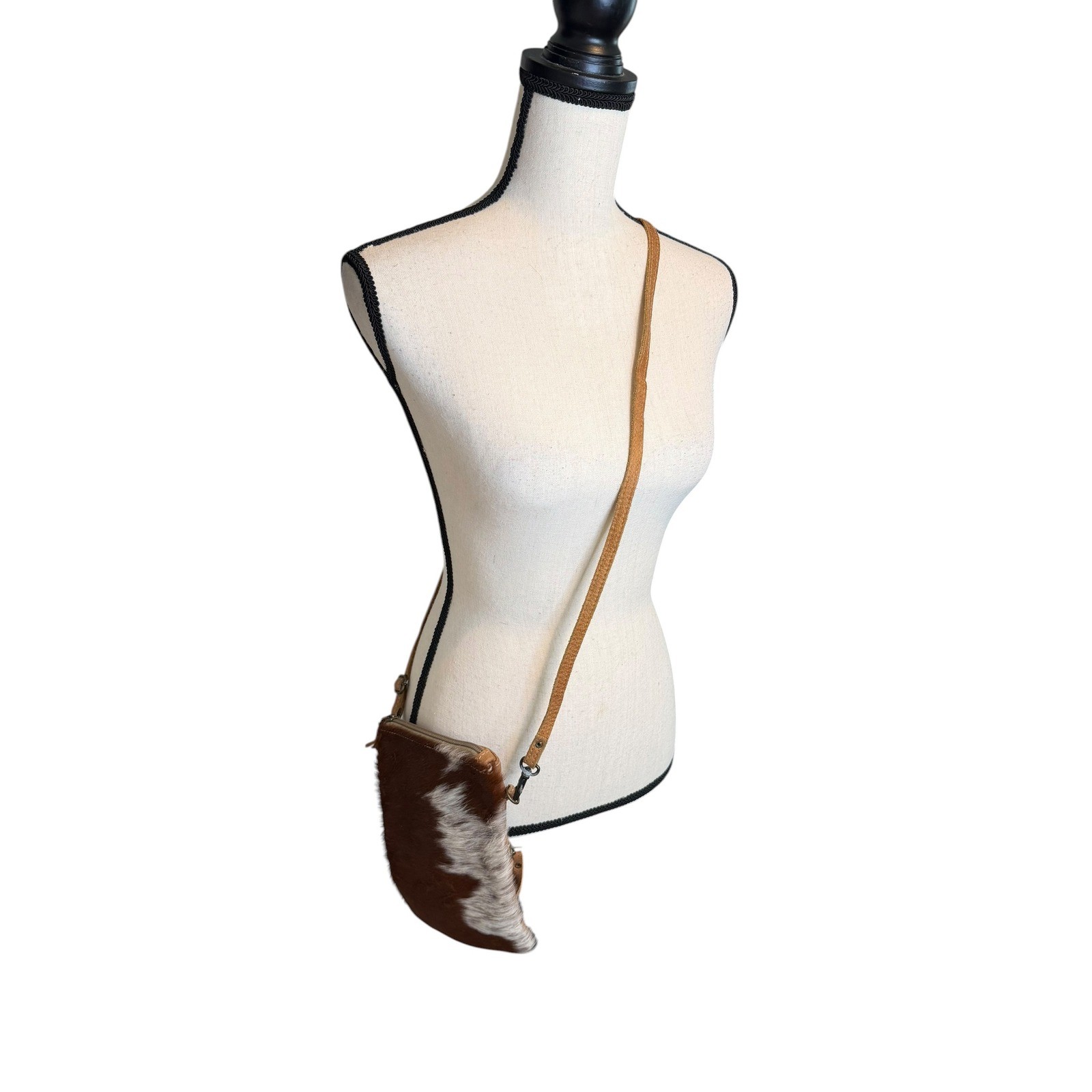 Myra Bag Brown White Cowhide Leather Crossbody Small Messenger Bag Western Boho