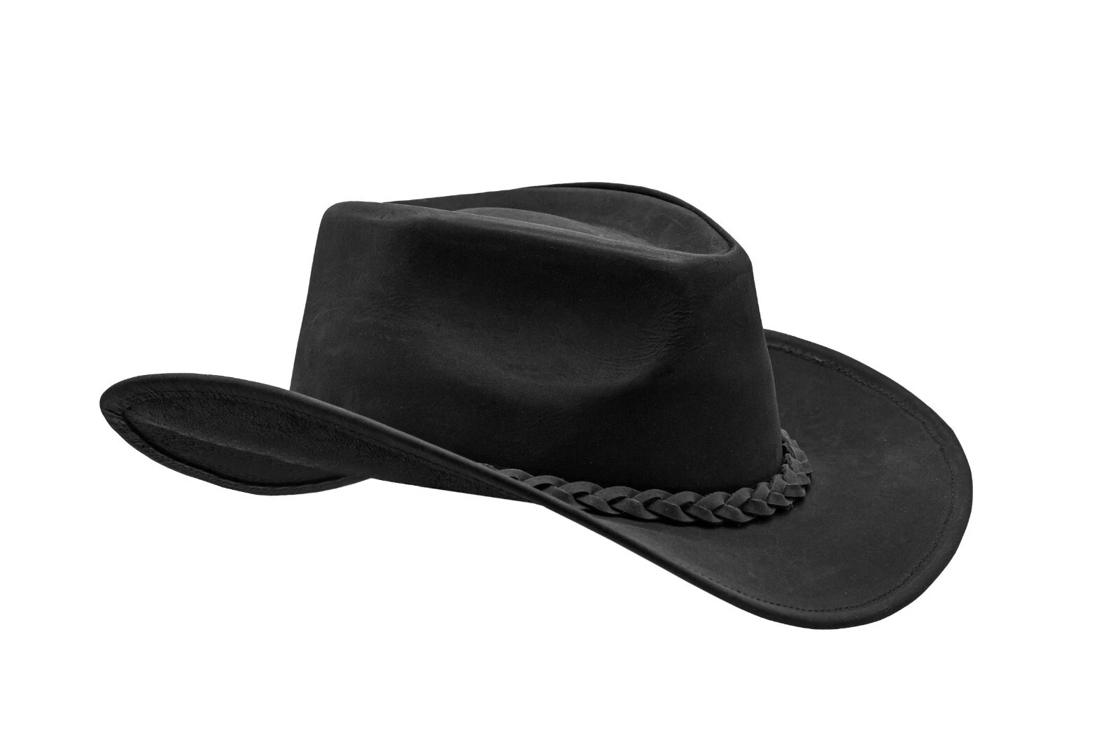 Men and Women Black Genuine Leather Cowboy Western Hat