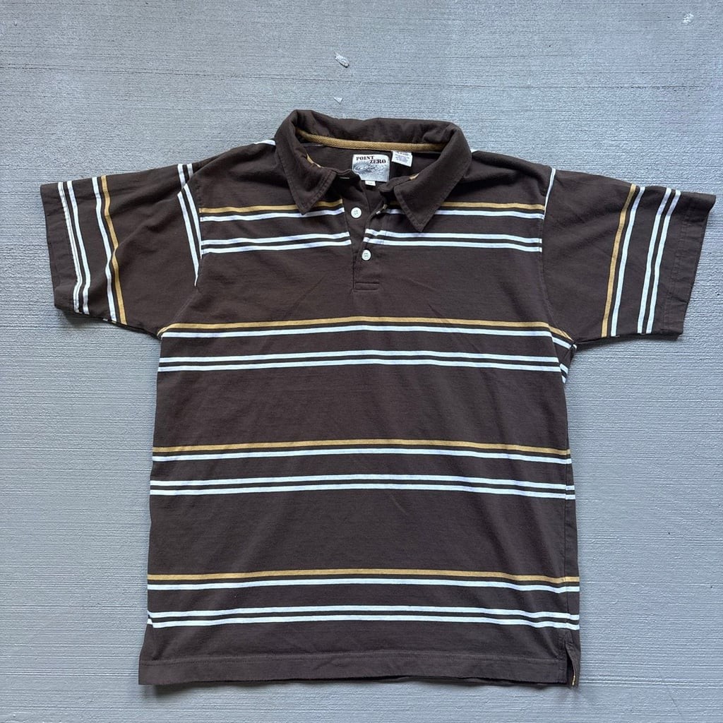 Point Zero Men’s Short Sleeve Striped Polo Shirt Brown Yellow White