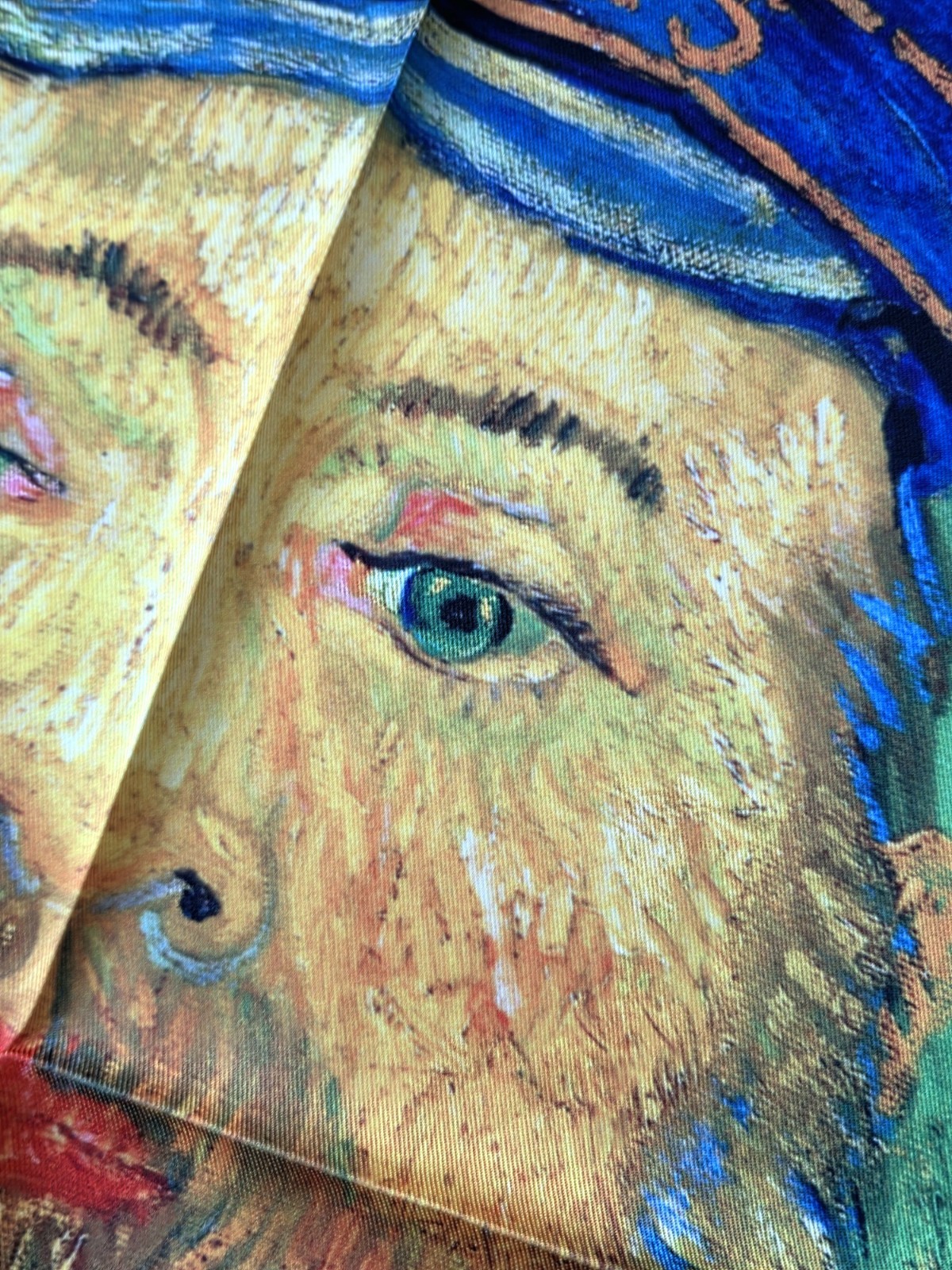 NEW Van Gogh Postman Art SCARF Faux Silk Green Impressionism Man Beard 21″ READ