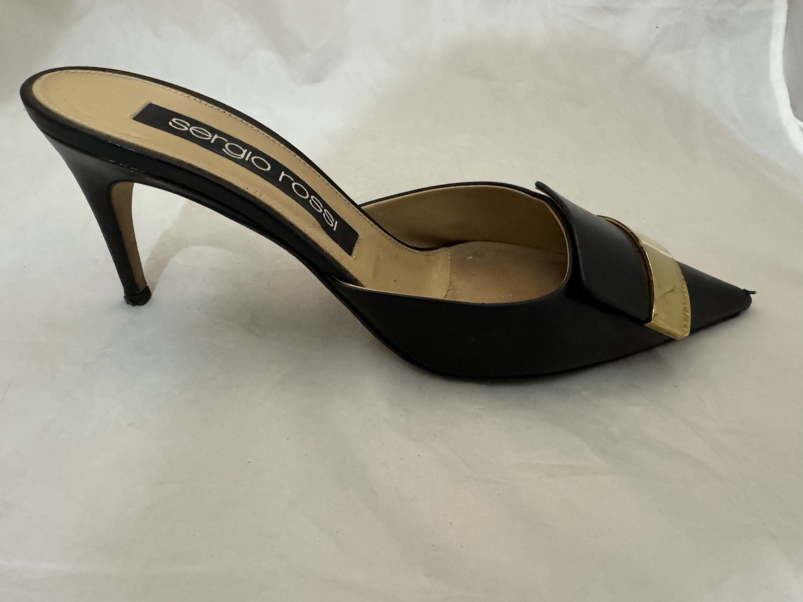 Sergio Rossi Leather SR1 Black leather mule heels w/ gold size 40