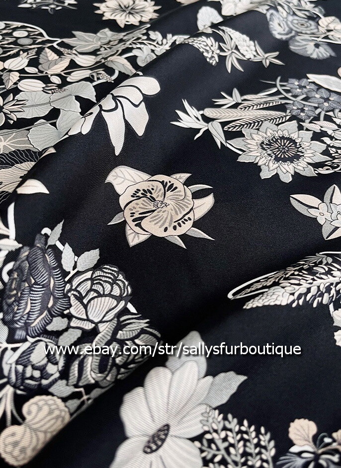 Sally 14~18 Momme Twill Silk Wrap Scarf Bandanna Vintage Flowers Print Shawl 35″