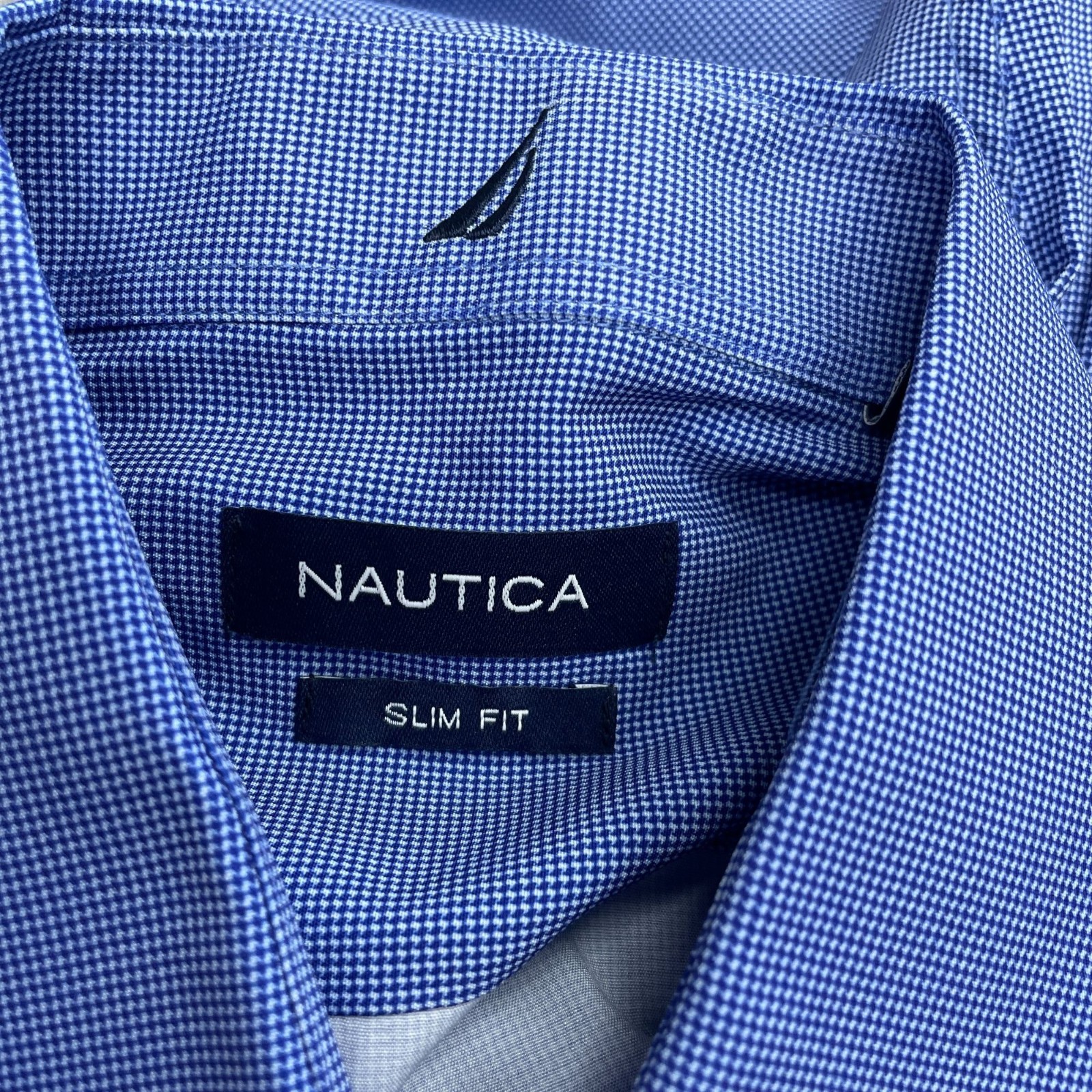 Nautica Men’s L Slim Fit Performance Dress Shirt Blue Stretch N1394