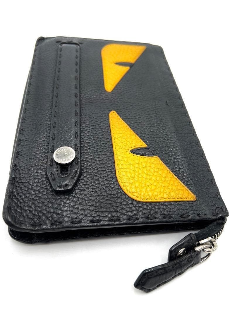 Fendi Monster Bag Bugs Eye Clutch Black Yellow Selleria Leather Pouch 9.1×5.9in