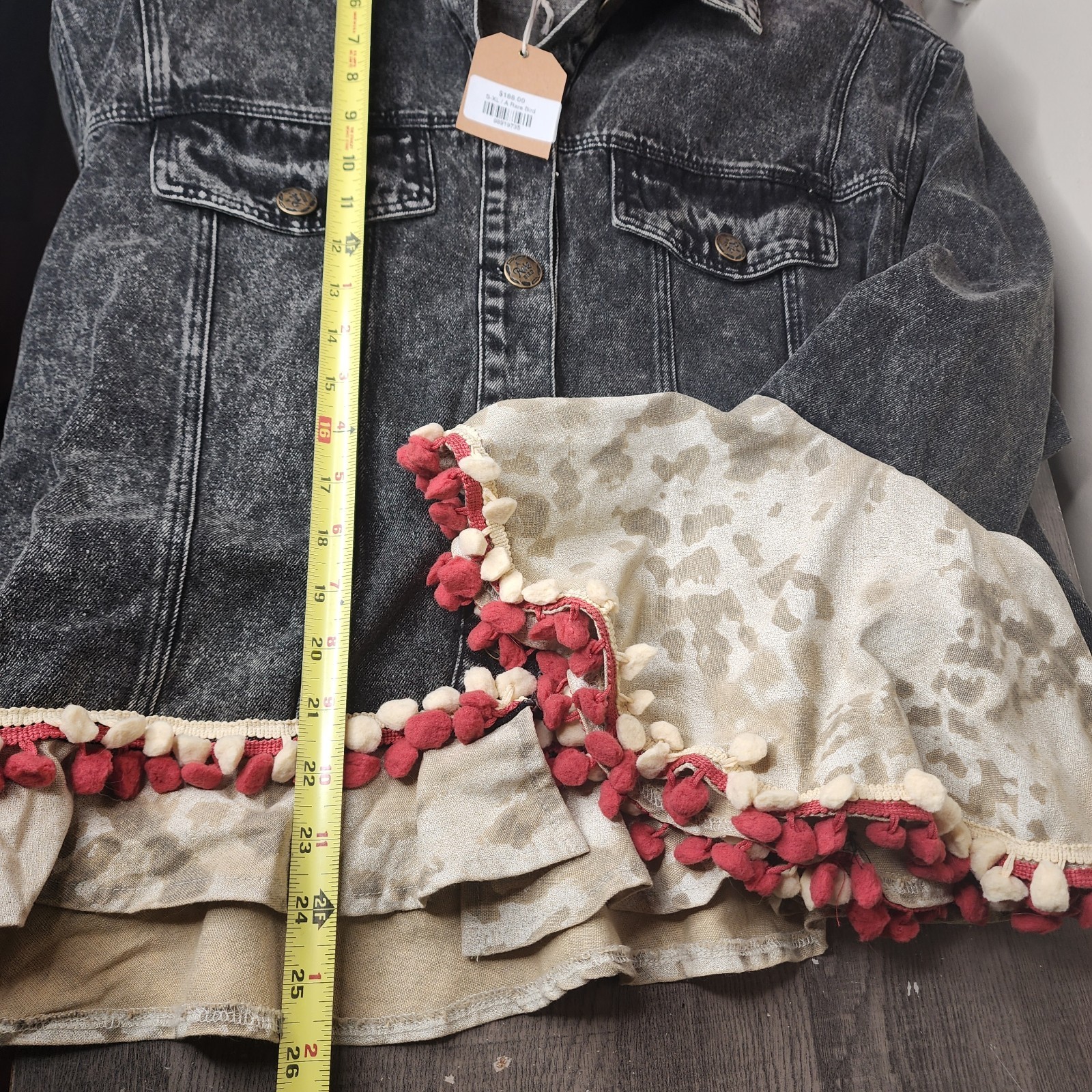 A Rare Bird American Bell Jacket Black Denim Boho Cowgirl Flag Womens NWT