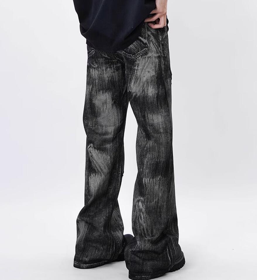 Men’s Black Denim Jeans Straight Leg Casual Zipper Pants Trousers Punk Hip Hop