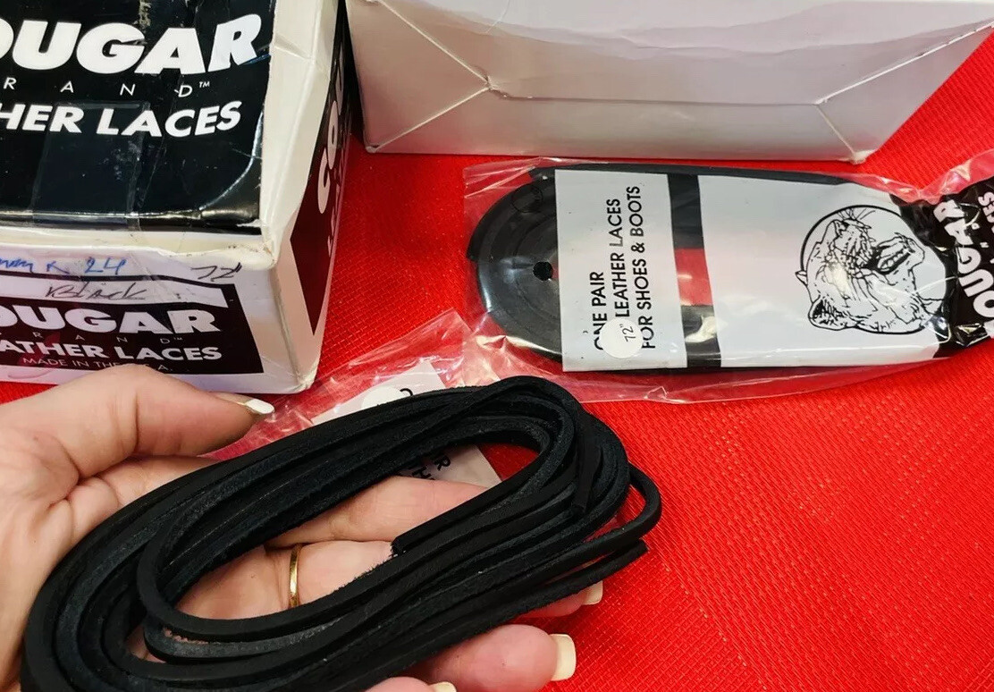72″ 4mm COUGAR Leather LACES PAIR BLACK Long Shoelaces Strings Boot Lace USA XL