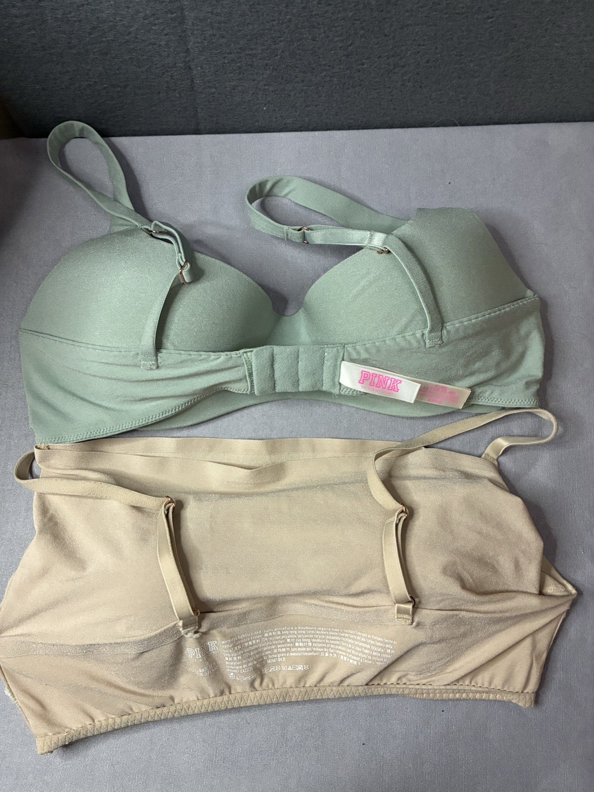 PINK Victoria’s Secret Wireless Padded Bralette Bra Lot 2 S/D Green Beige Pink