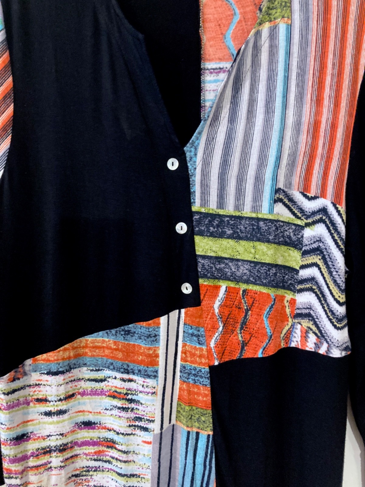 Parsley & Sage Boho Patchwork Knit Tunic Shirt Dress Sz L Artsy Button Accent