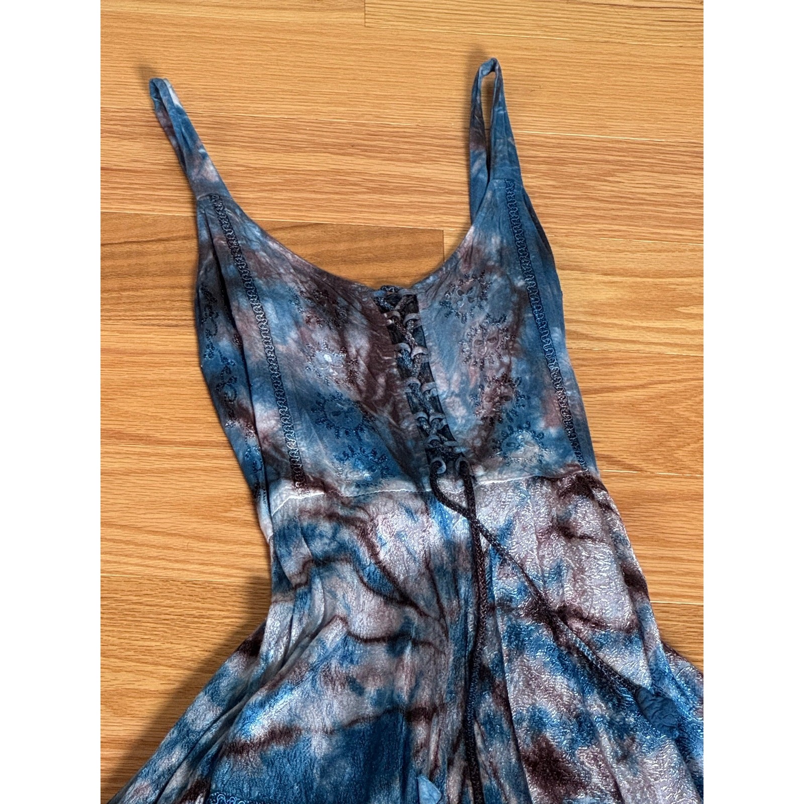 Boho Grunge Whimsigoth Fairy Hem Midi Dress Blue Brown Silver Free Size Best S-L