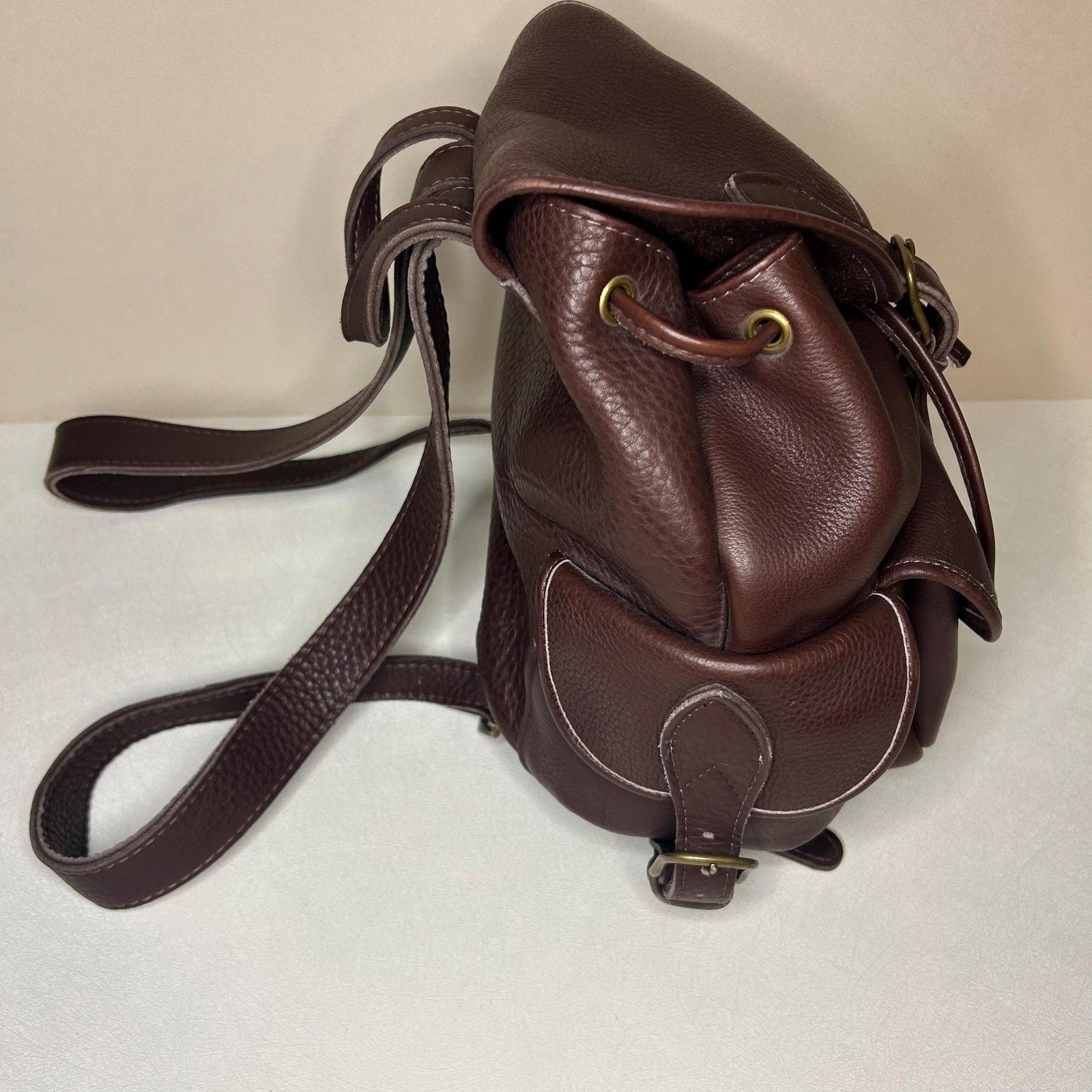 Vintage Style Dark Brown Full Grain Leather Rucksack Backpack