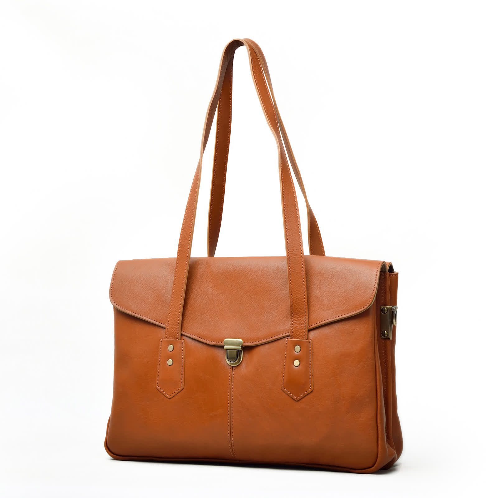 Erivis Brown Women Genuine Leather Briefcase with Adjustable Strap