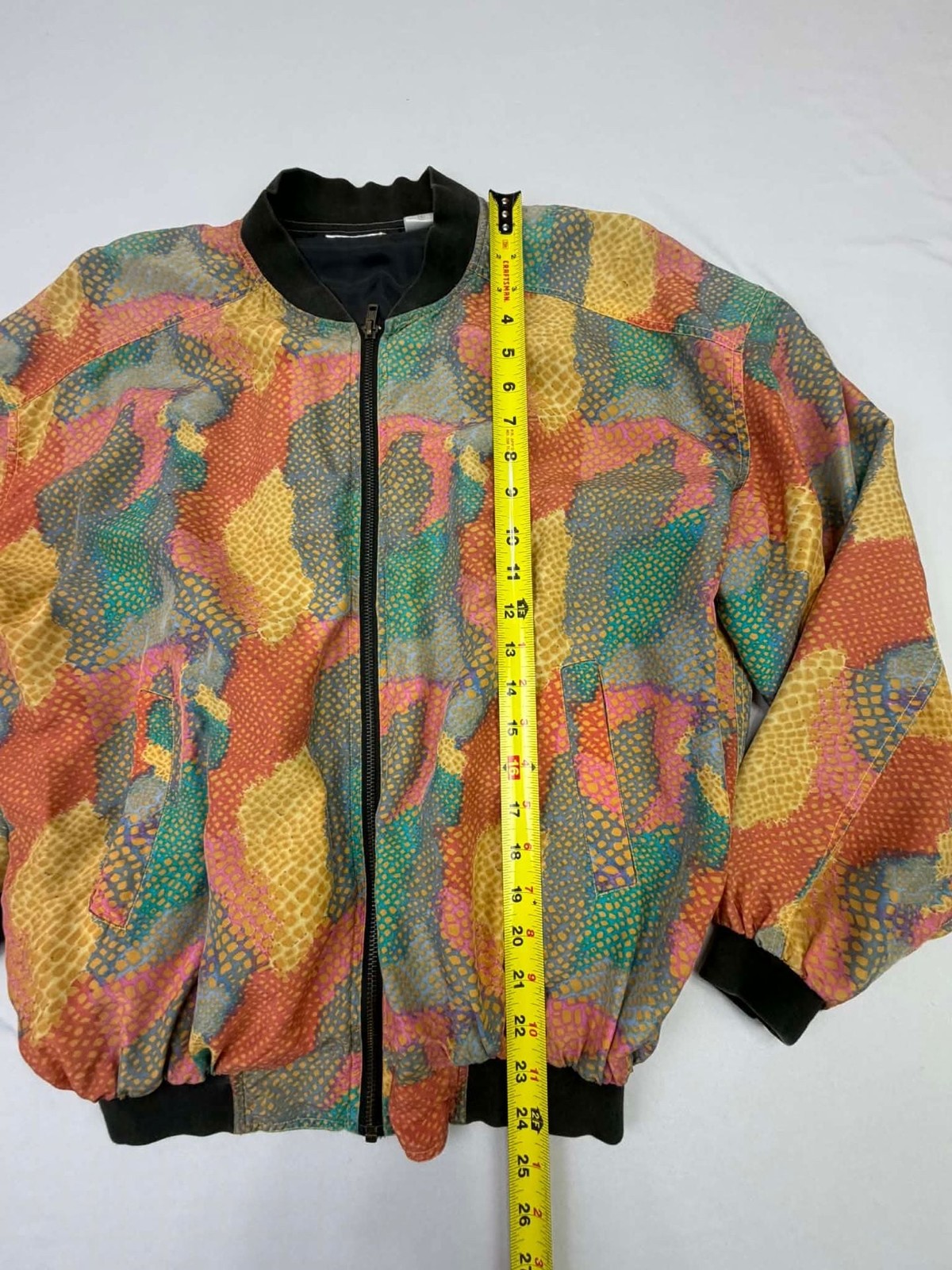 Vintage Robert Stock Limited 100% Silk Abstract Snakeskin Print Bomber Jacket