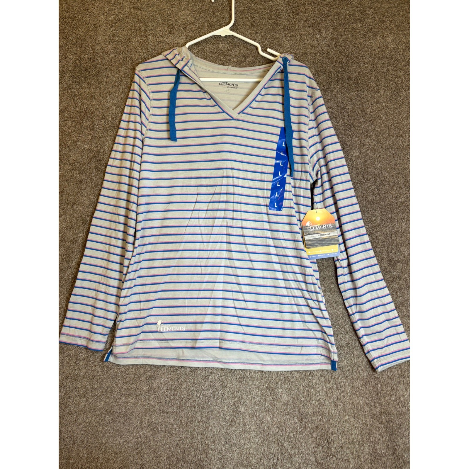 Mossy Oak Elements Women’s Long Sleeve Striped Hooded Shirt Sun Protection L/G