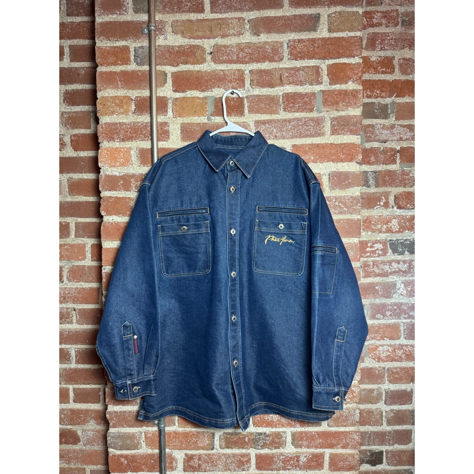 Phat Farm Vintage Y2K Mens XL Denim Jacket Indigo Blue Streetwear Hip Hop Shirt