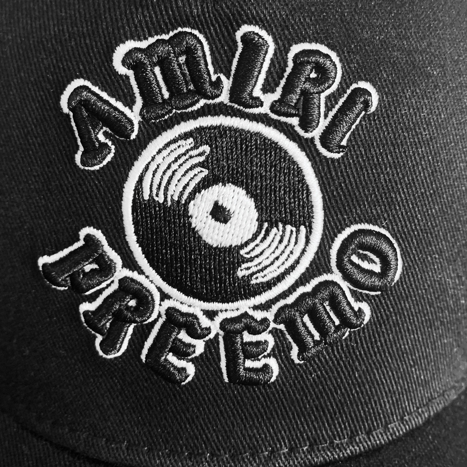 Amiri Unisex Black Mesh Back Cap Circular Text Record Logo Casual Hat