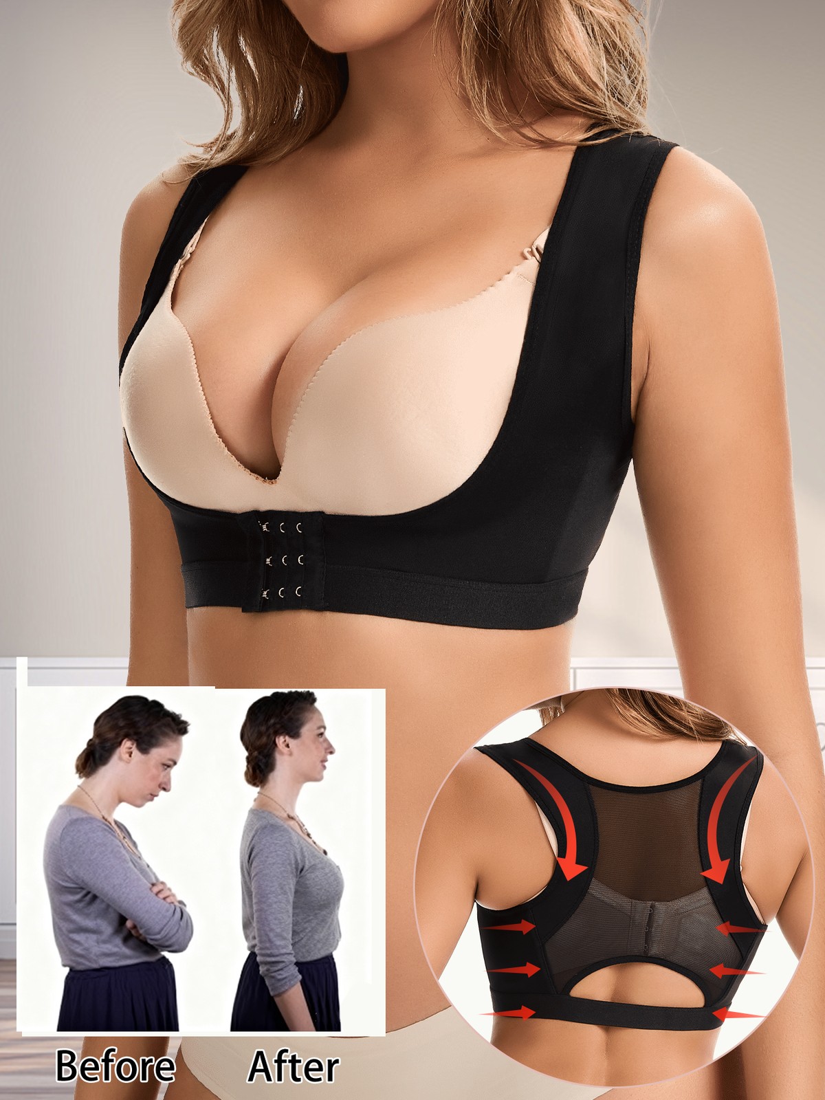 Faja De Compresion Para Mujer Talladora De Top Corrección Postural Push Up Bust
