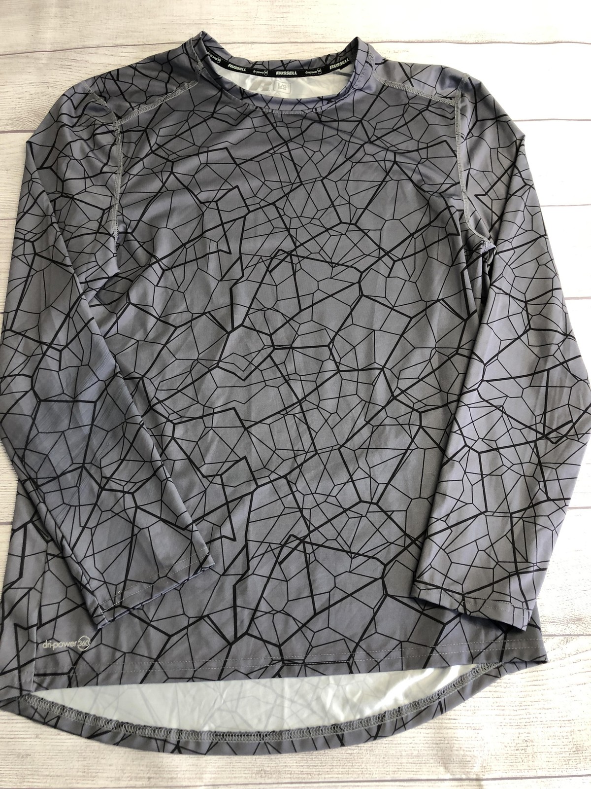 Russell Dri-Power 360 Shirt Mens Large Gray Long Sleeve Geometric Athletic Top
