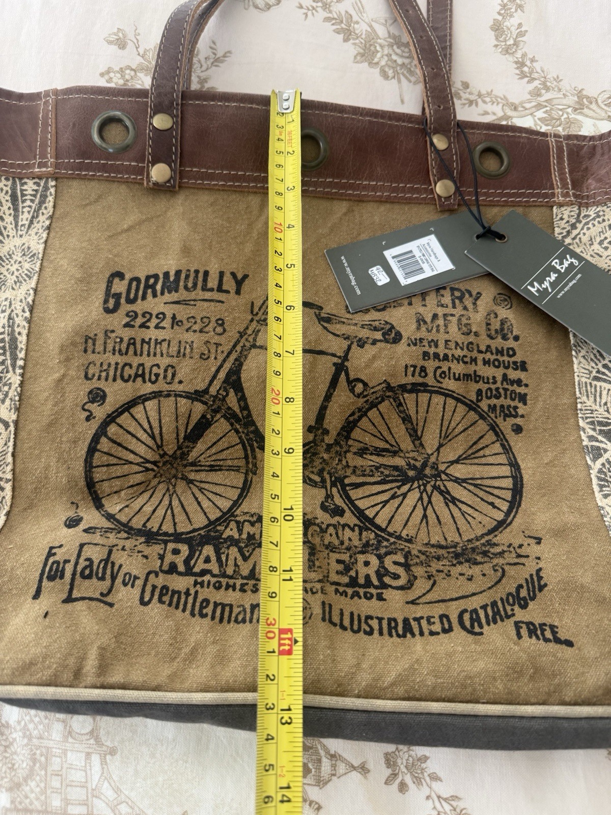 Myra Bags Womens Vintage Look By-Cycle Upcycled Materials Tote Bag, Bike S-0935