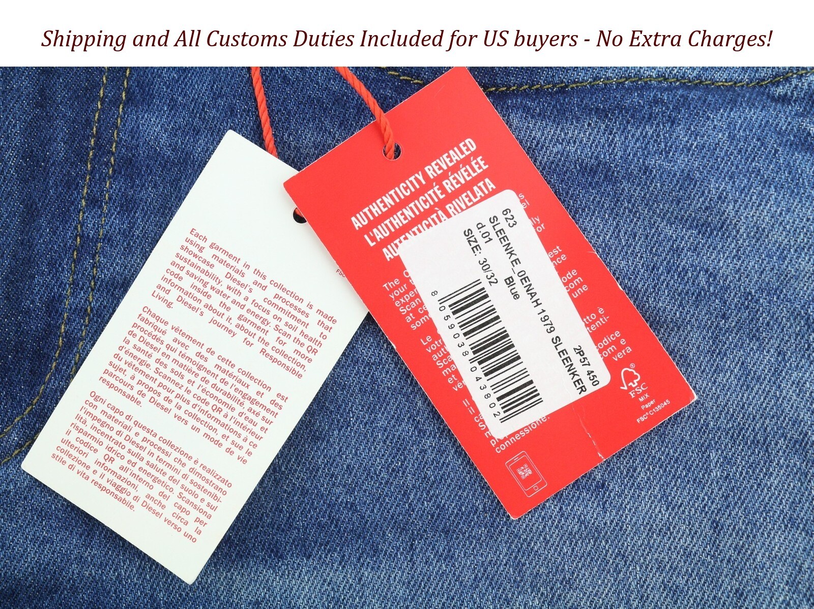 DIESEL 1979 Sleenker 0ENAH Men Jeans W30/L32 Blue Faded Whiskers Skinny Fit –