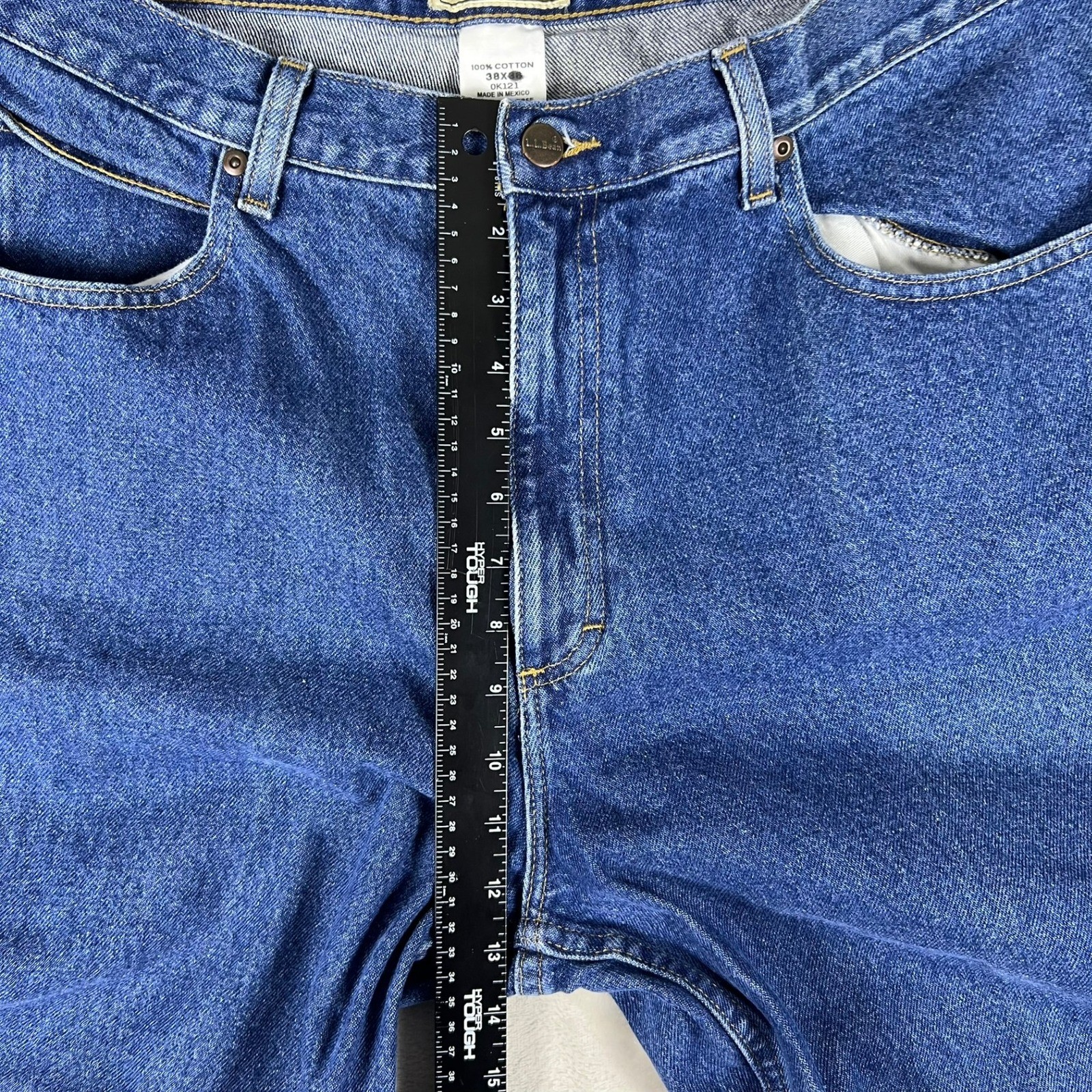 LL Bean Natural Fit Jeans Mens 38×27 Blue Denim Relaxed Straight Leg OK121
