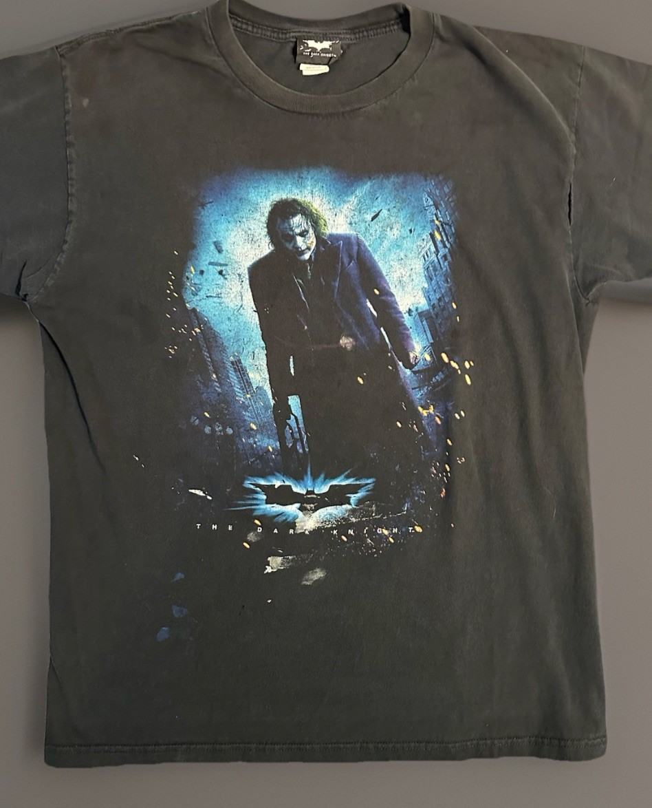 Original 2008 The Dark Knight The Joker Heath Ledger Film Promo FADED Tee Size L