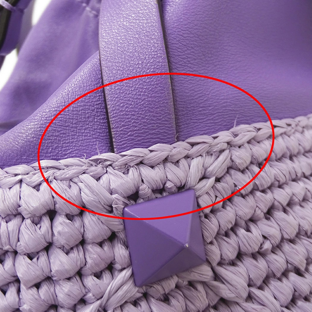 Valentino Garavani 2way Roman Studs Raffia Purple Basket Bag Women’s #BBB329