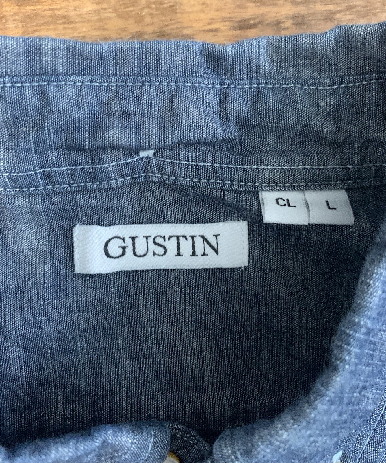 EUC Gustin Chambray Button Down Shirt Mens L USA Made Long Sleeve 100% Cotton