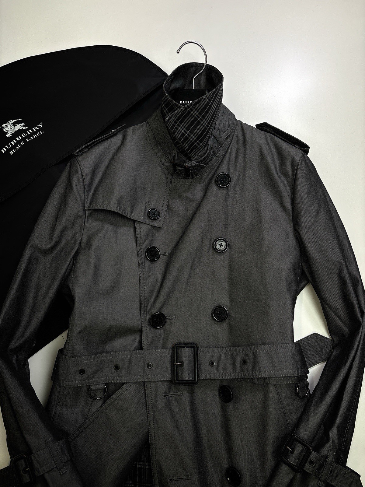Men Coat, Burberry Black Label Cotton Trench Coat quilting Liner Grey M 44 46
