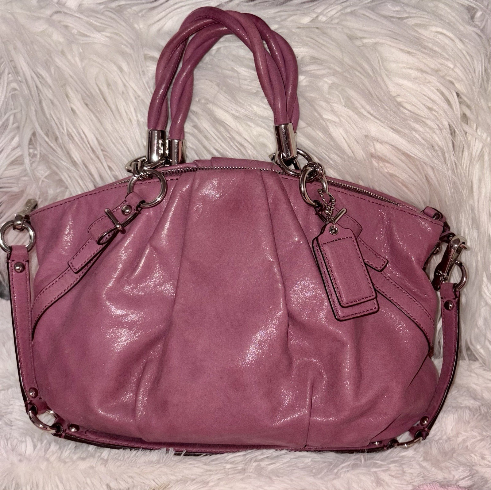 Coach Madison Sophia Medium Pink Berry Leather Satchel Handbag $398