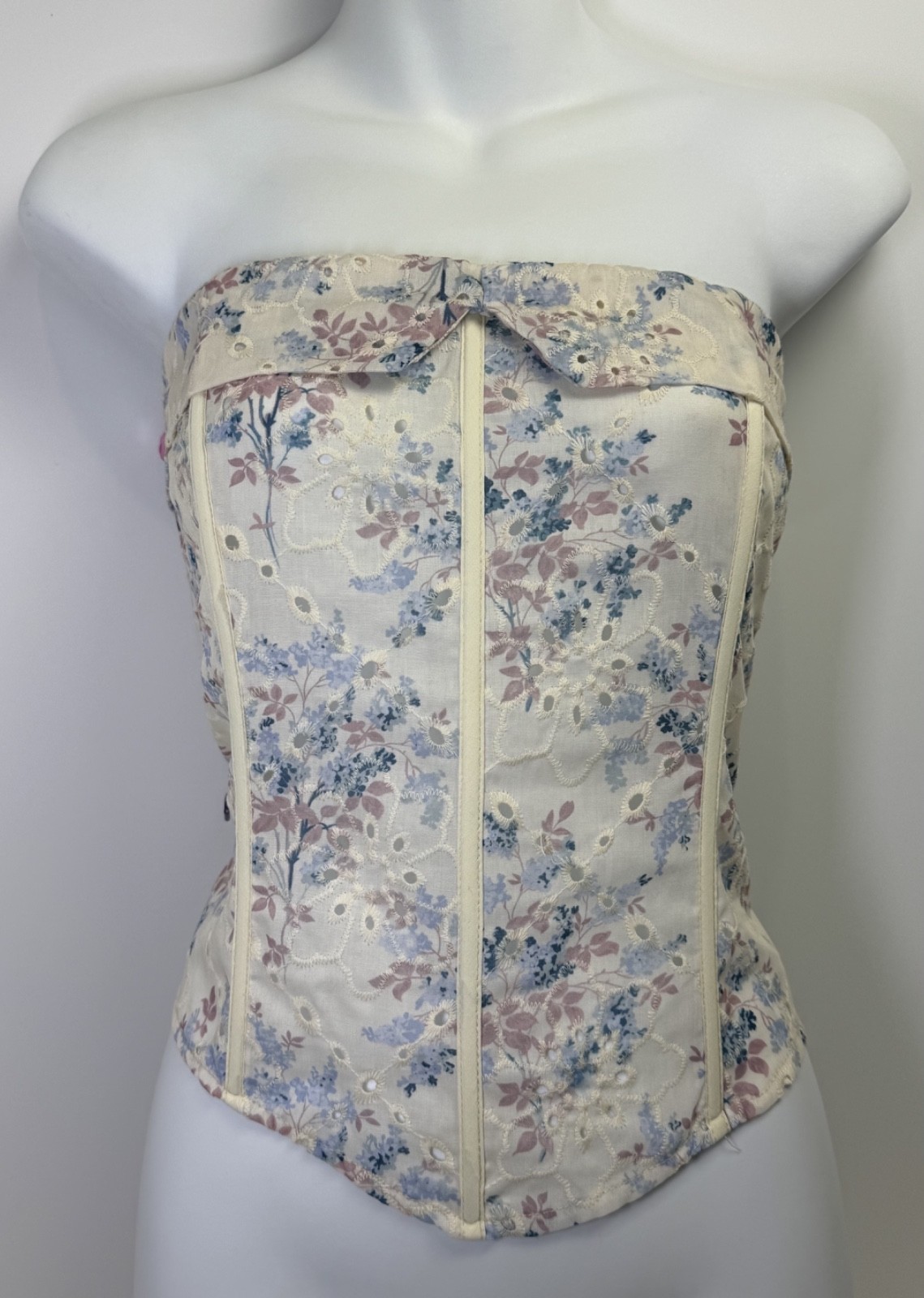 PrettyLittleThing Tall Floral Broderie Boned Corset Top NWT US 10 UK 14