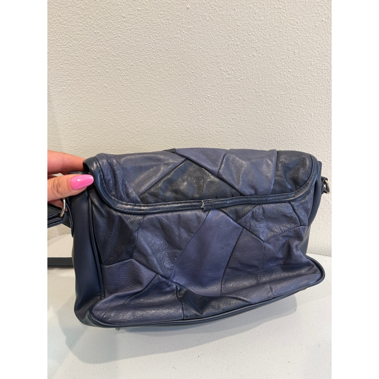 Paglia Original Vintage Navy Patchwork Leather Crossbody Shoulder Bag Gold Tone