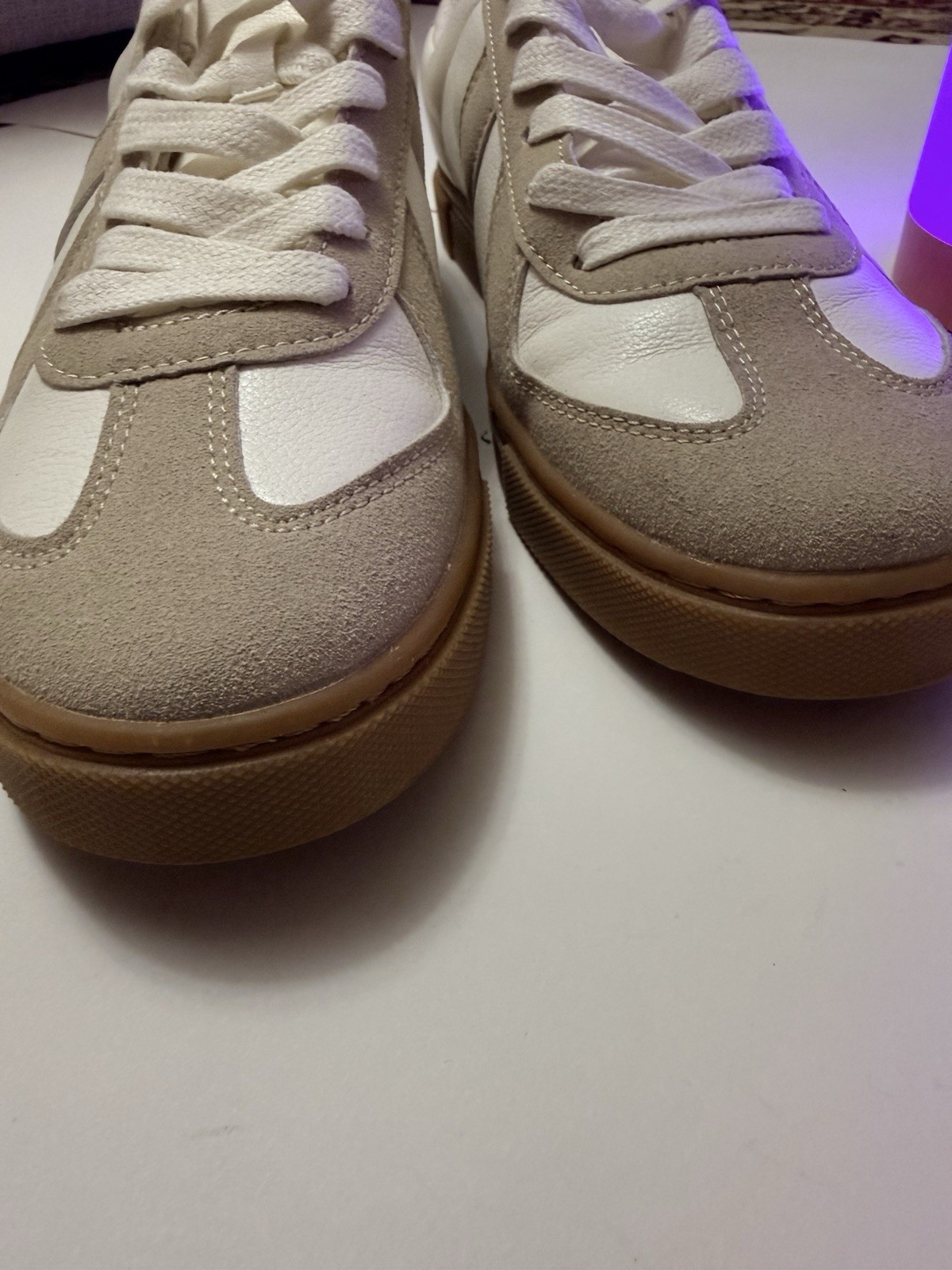 Comfort Lace Up Casual Sneakers White Beige Suede Synthetic Rubber Low Top