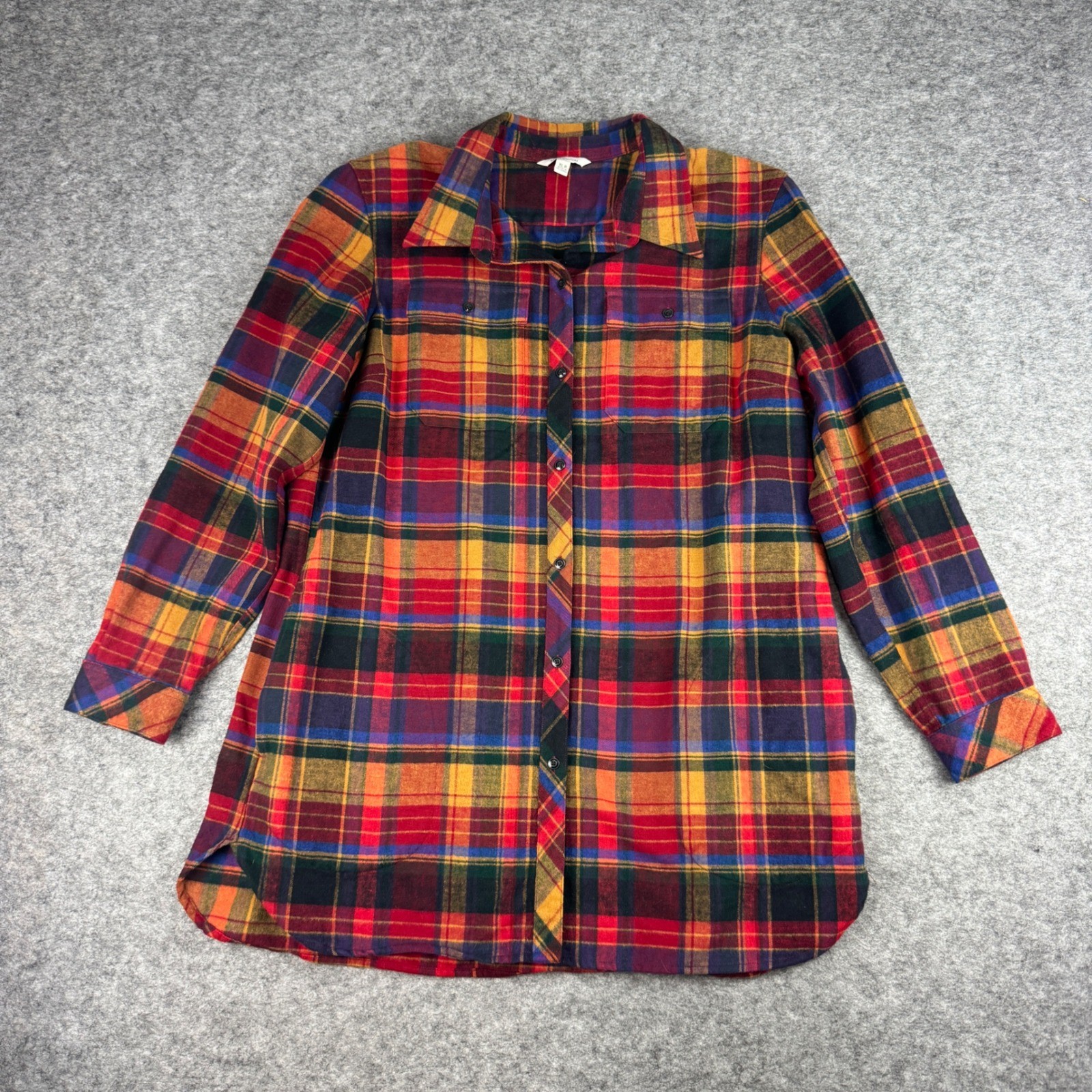 LL Bean Signature Archive Chamois Cloth Shirt XL Red Orange Plaid 502361