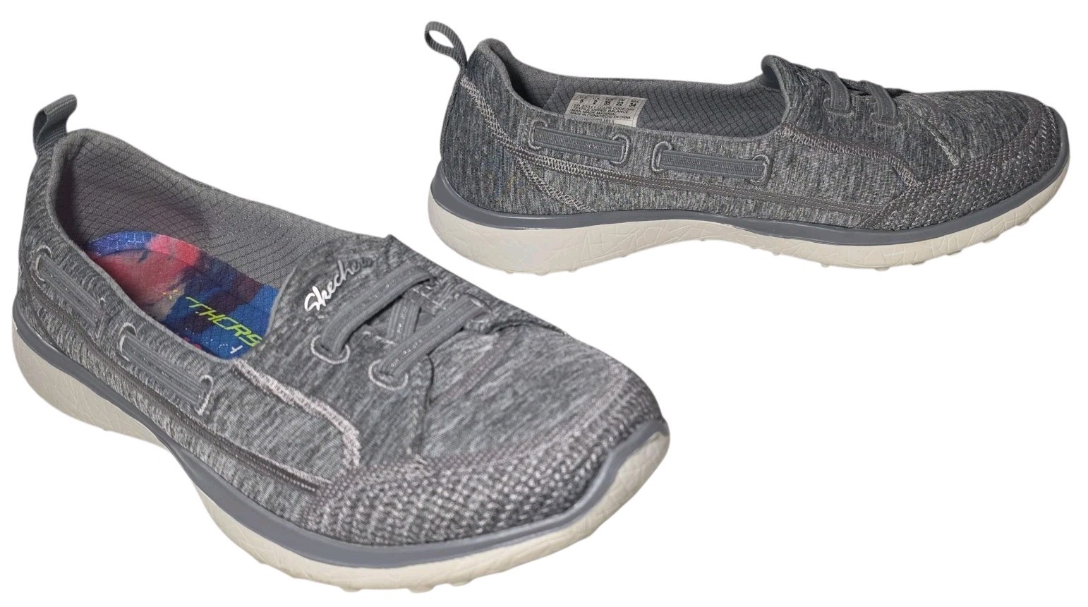 Skechers SlipOn Loafer Sneakers Womens Sz 5 Microburst Topnotch Gray White 23317