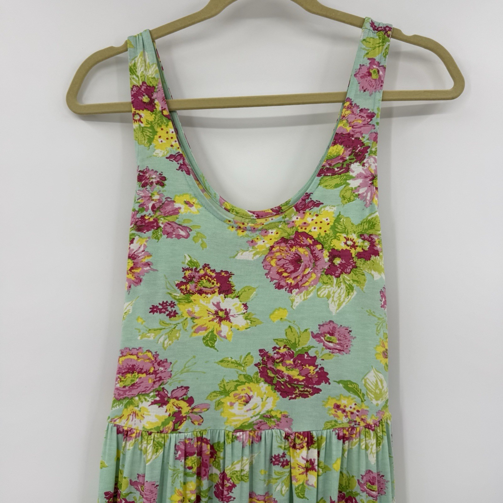 April Cornell Dress Sz M Aqua Floral Island Flower Jersey Maxi Sundress Cottage