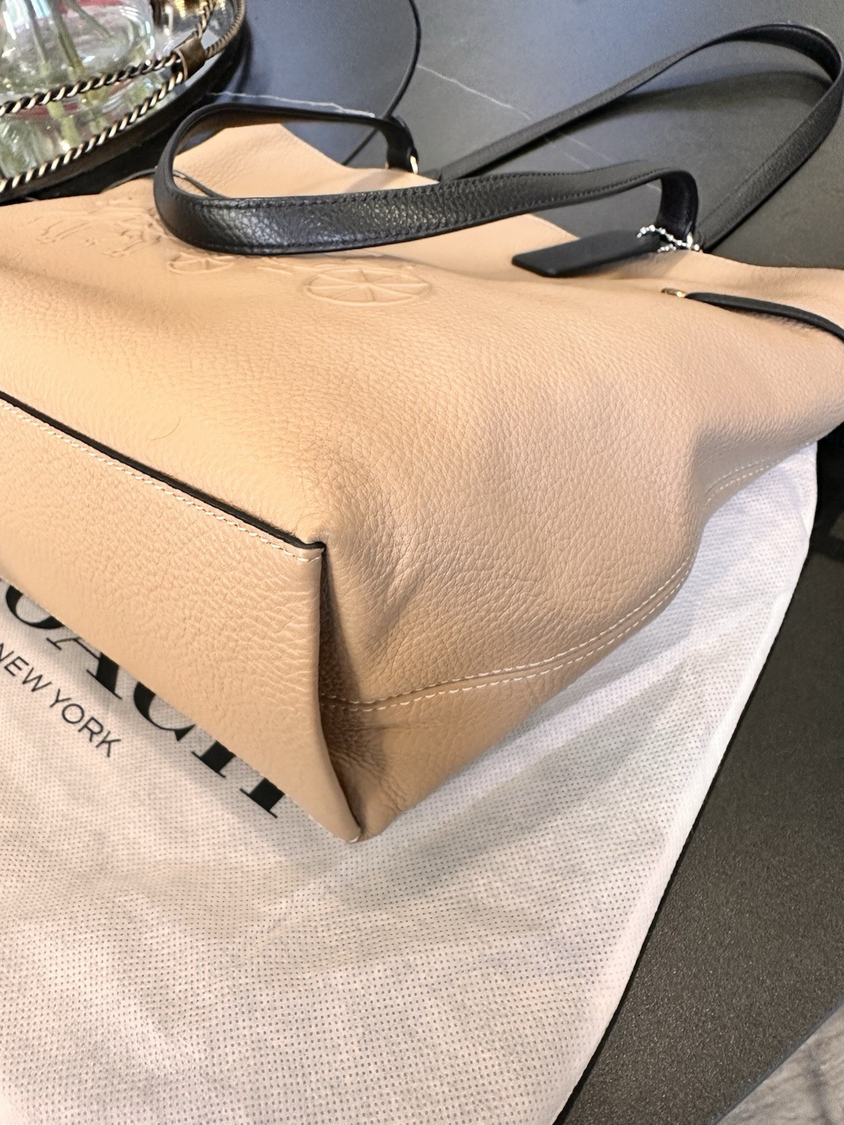 COACH Auth Andy Horse & Carriage Leather Tote Bag Beige Taupe Casual Authentic