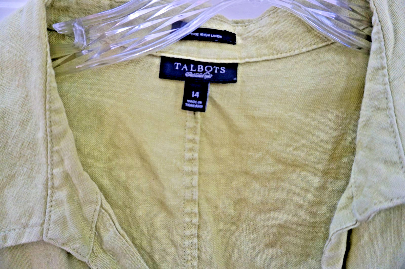 Womens Chartreuse Button Up 3/4 Sleeve Irish Linen Shirt Size 14 Coastal Casual