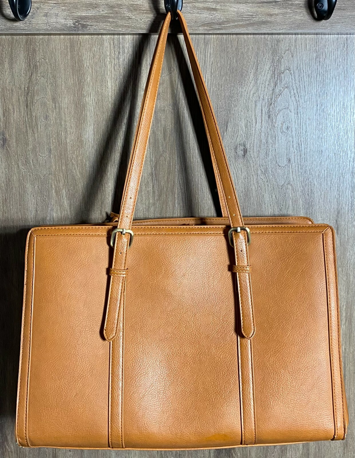 Ecosusi Brown Faux Leather Laptop Tote Bag Briefcase Purse Shoulder Bag Tassel