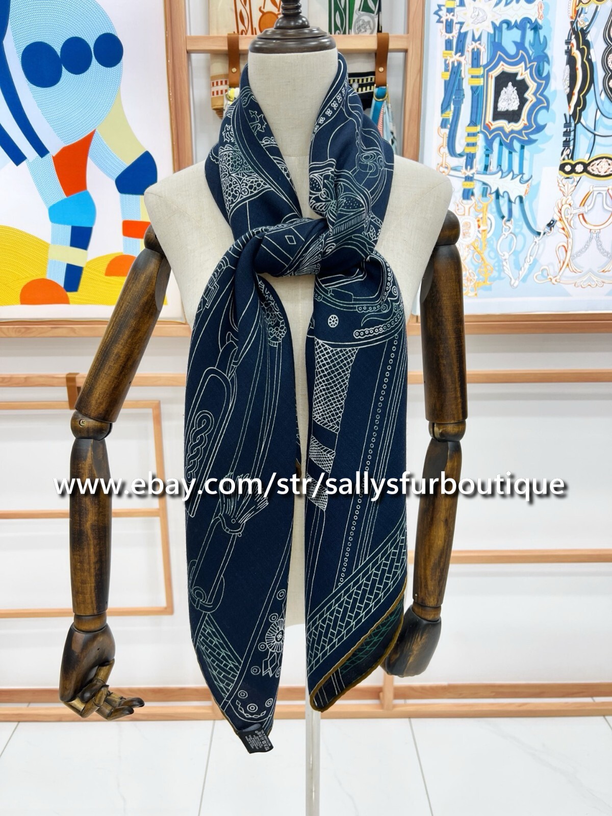 2025 Sally 75% Cashmere 25% silk Stole Saddle Chain Print 2 Face Scarf Shawl 53″