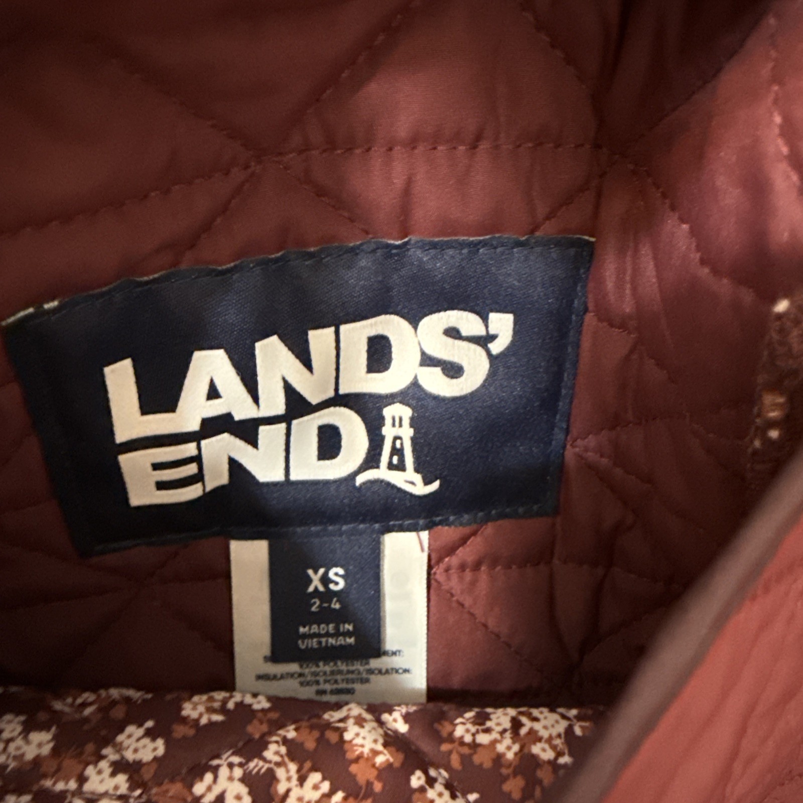 Lands’ End Reversible Quilted Barn Jacket Women’s X-Small 2-4 Burgundy Floral