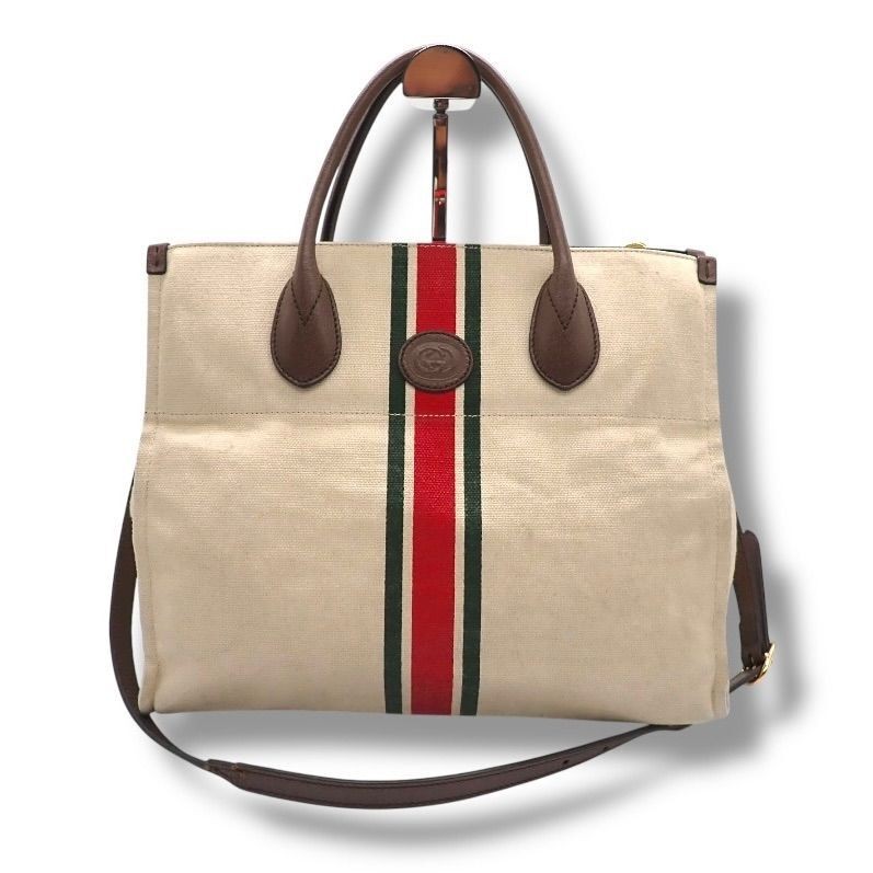 GUCCI Bag: Foldable 2WAY Tote 657422 Beige Brown Red Navy W37H27D14cm w/NA;–