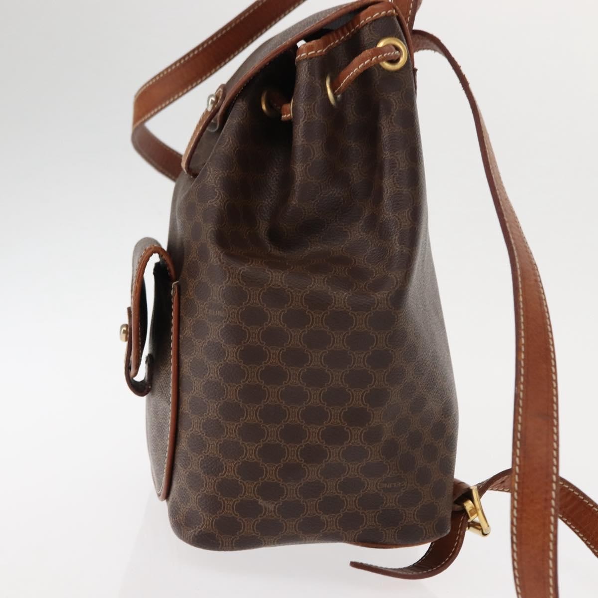CELINE Macadam Canvas Backpack PVC Leather Brown Auth BA6723