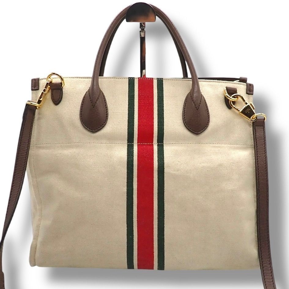 GUCCI Bag: Foldable 2WAY Tote 657422 Beige Brown Red Navy W37H27D14cm w/NA;–