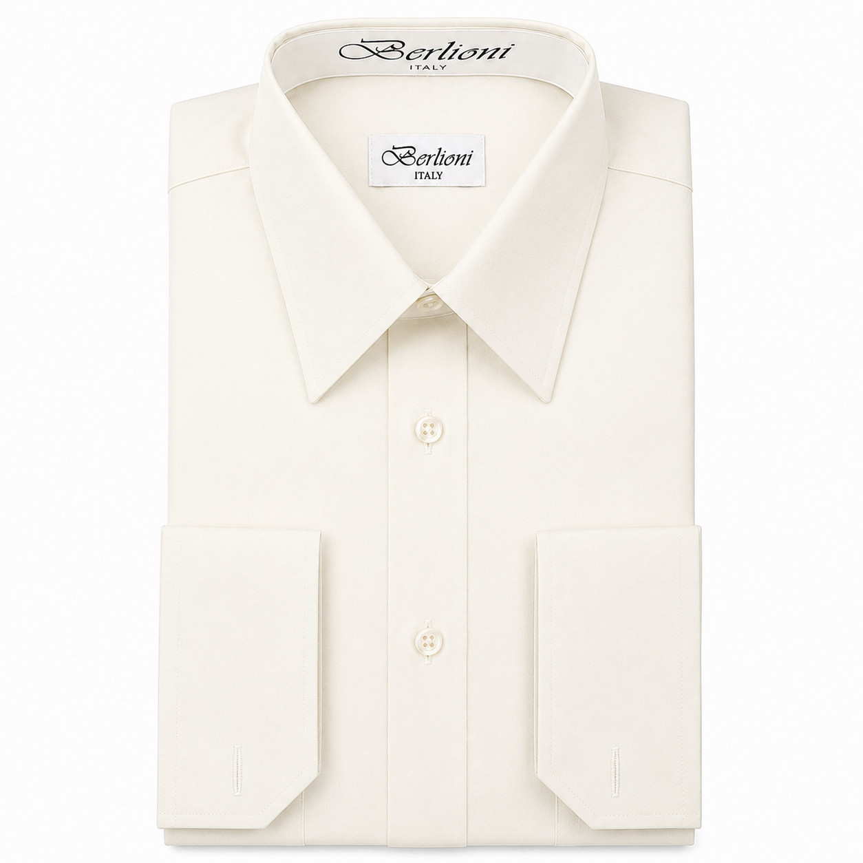 Berlioni Italy Men’s Premium French Convertible Cuff Solid Dress Shirt Off White