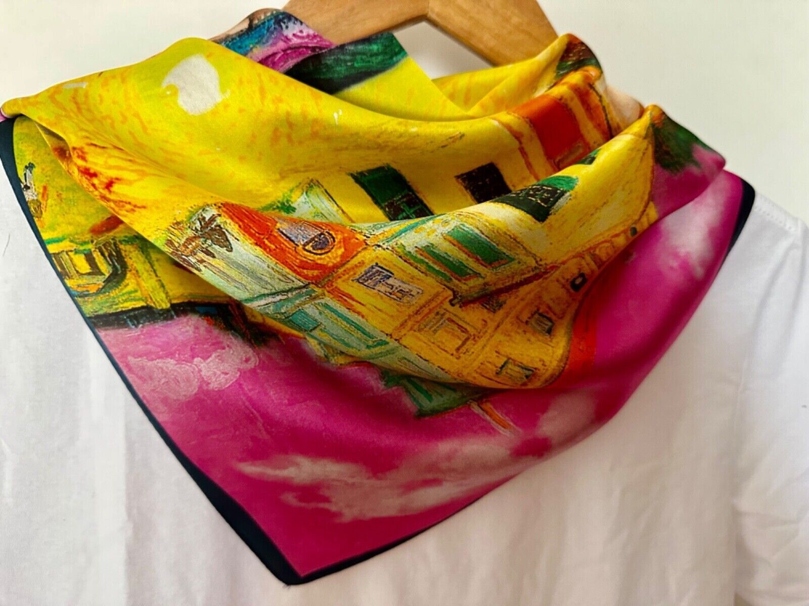 27″X27″Van Gogh Oil Painting Print Pure Mulberry Satin Silk 14momme Scarf68x68cm