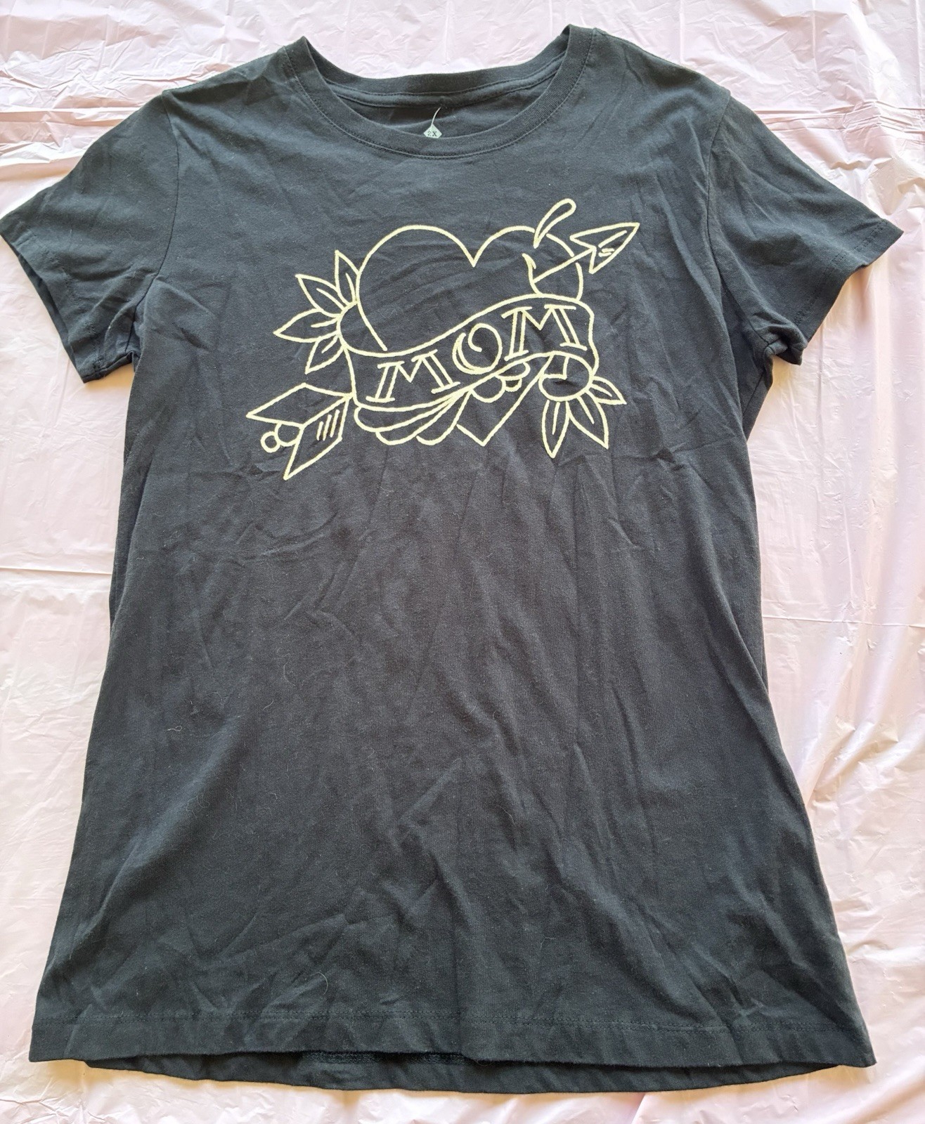 Rock Steady Womens Top Shirt Mom Graphic Cotton Knit Crew Neck Black Retro Sz 2X