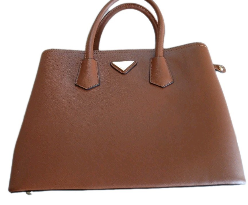 saffiano satchel gold tone hardware adjustable strap double handles brown