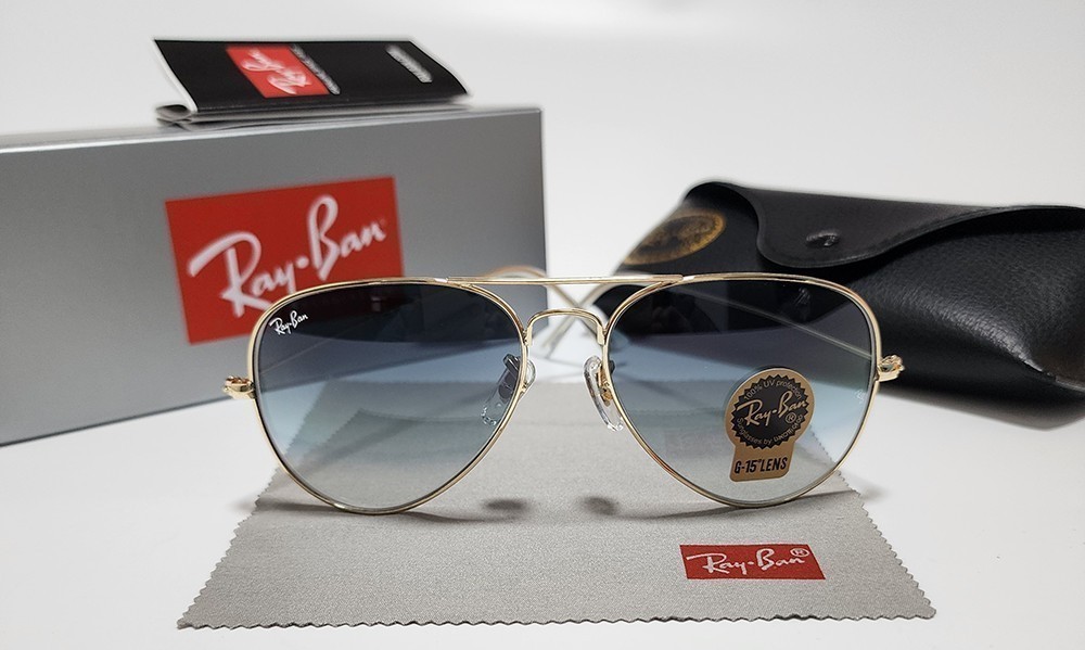 New Ray-Ban RB3025 Aviator Pilot Sunglasses Gold Frame Gradient Blue Lens 58mm